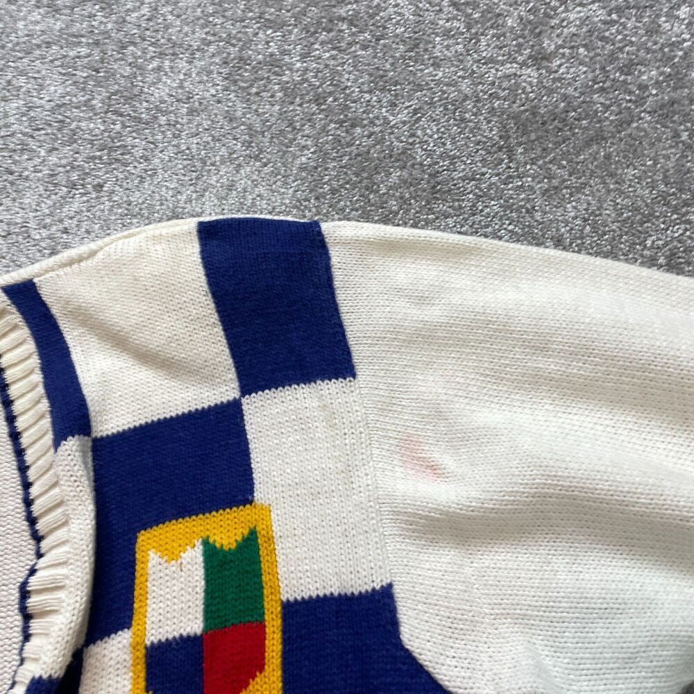 Elisabeth Liz Claiborne Cardigan Sweater Womens 3X White Blue Check Knit Vintage - Picture 4 of 13